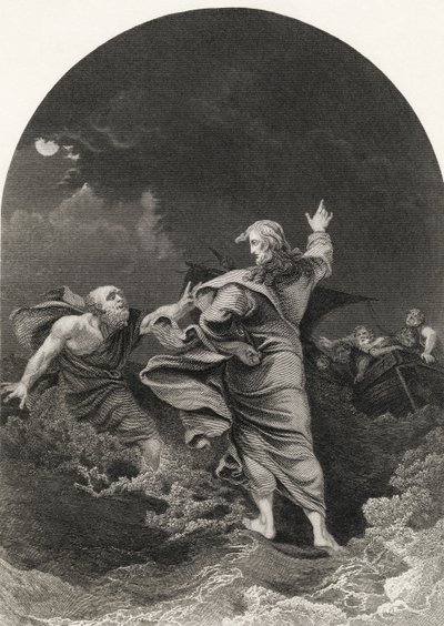 Christus geht auf dem Meer, graviert von S. Allen, aus 